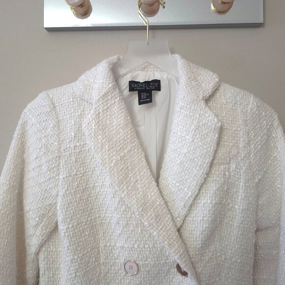 NWT Rachel Zoe white double breasted tweed like cropped blazer, XS - Picture 9 of 11